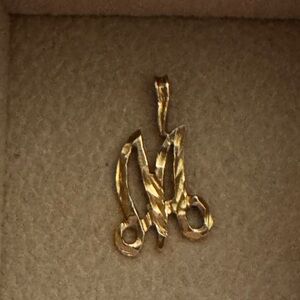 14kt Elegant “M” Cursive Gold Pendant Charm